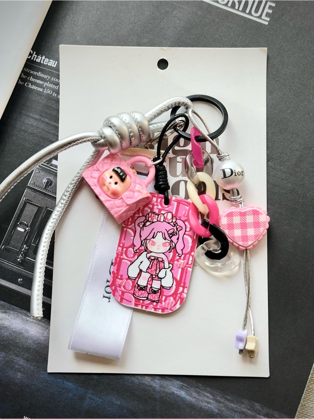 Authentic CD Ribbons & unbranded Pink Bag Charm Keychain